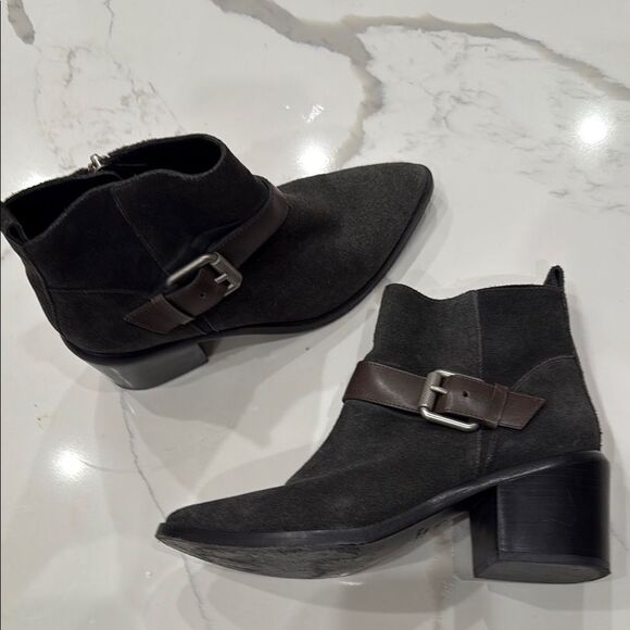 All Saints Grey Black SuedeAnkle Boots with Silver Buckle